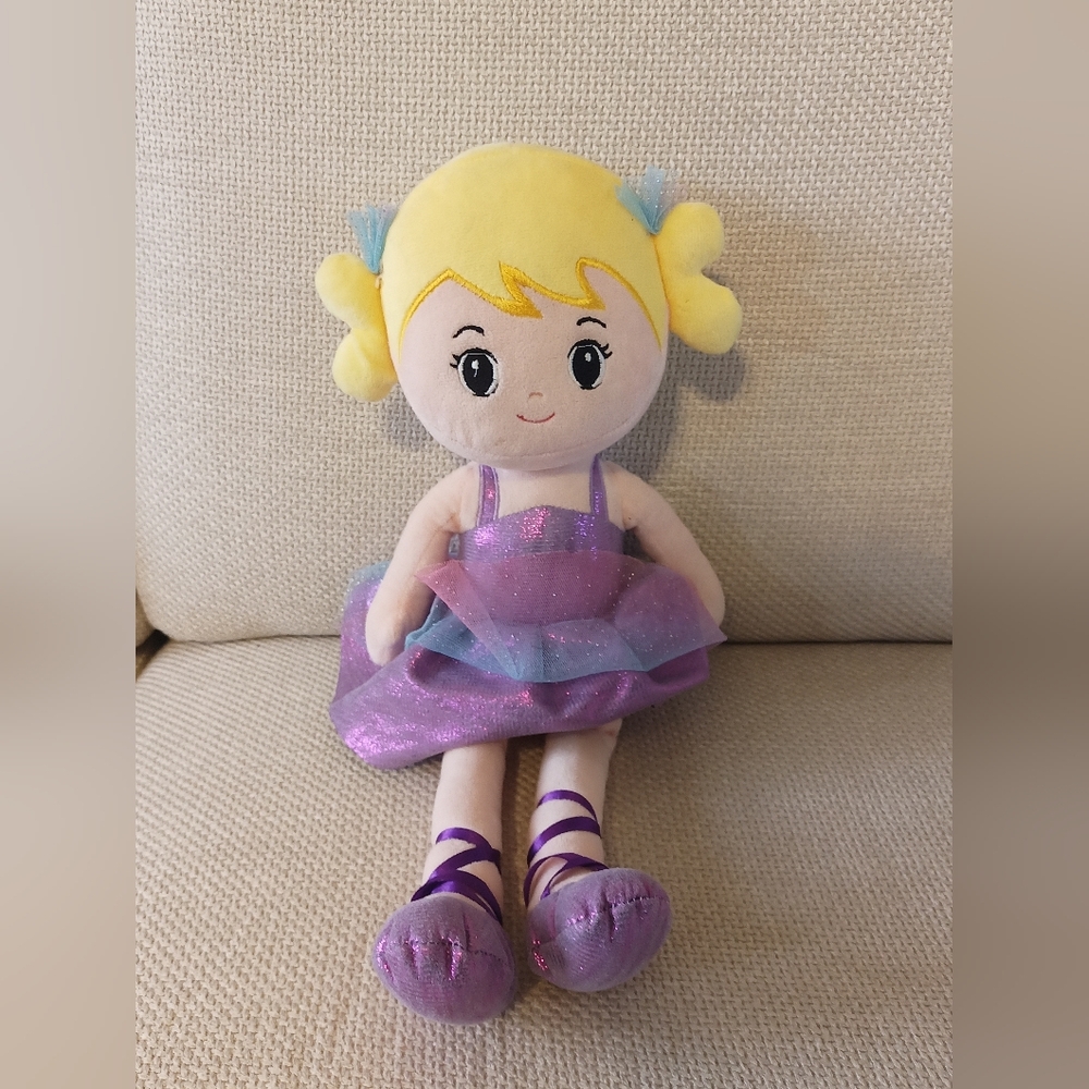 Linzy Selena Ballerina Rag Doll 16" Plush Cloth Doll With Purple Ballet Dress